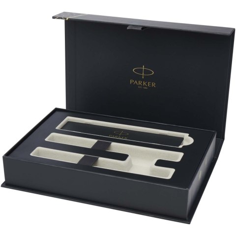 Parker IM Essentials - elegancki zestaw piśmienniczy: pióro i długopis, kolor srebrny czarny (10801590)