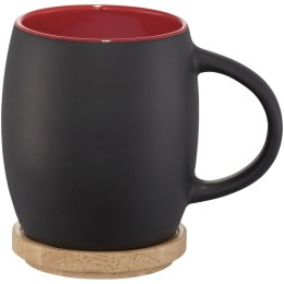 Ceramiczny kubek Hearth z drewnianym wiekiem/spodeczkiem czarny, czerwony