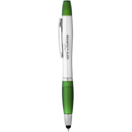 Długopis ze stylusem i zakreślaczem Nash srebrny, zielony