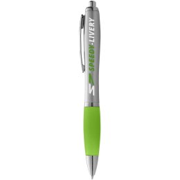 Długopis ze srebrnym korpusem i kolorowym uchwytem Nash srebrny, zielony limonkowowy