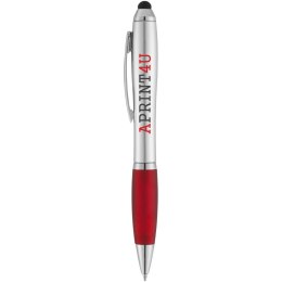 Długopis ze stylusem i kolorowym uchwytem Nash srebrny, czerwony