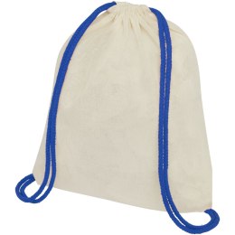 Plecak Oregon ściągany sznurkiem z kolorowymi sznureczkami, wykonany z bawełny o gramaturze 100 g/m² natural, błękit
