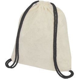 Plecak Oregon ściągany sznurkiem z kolorowymi sznureczkami, wykonany z bawełny o gramaturze 100 g/m² natural, czarny
