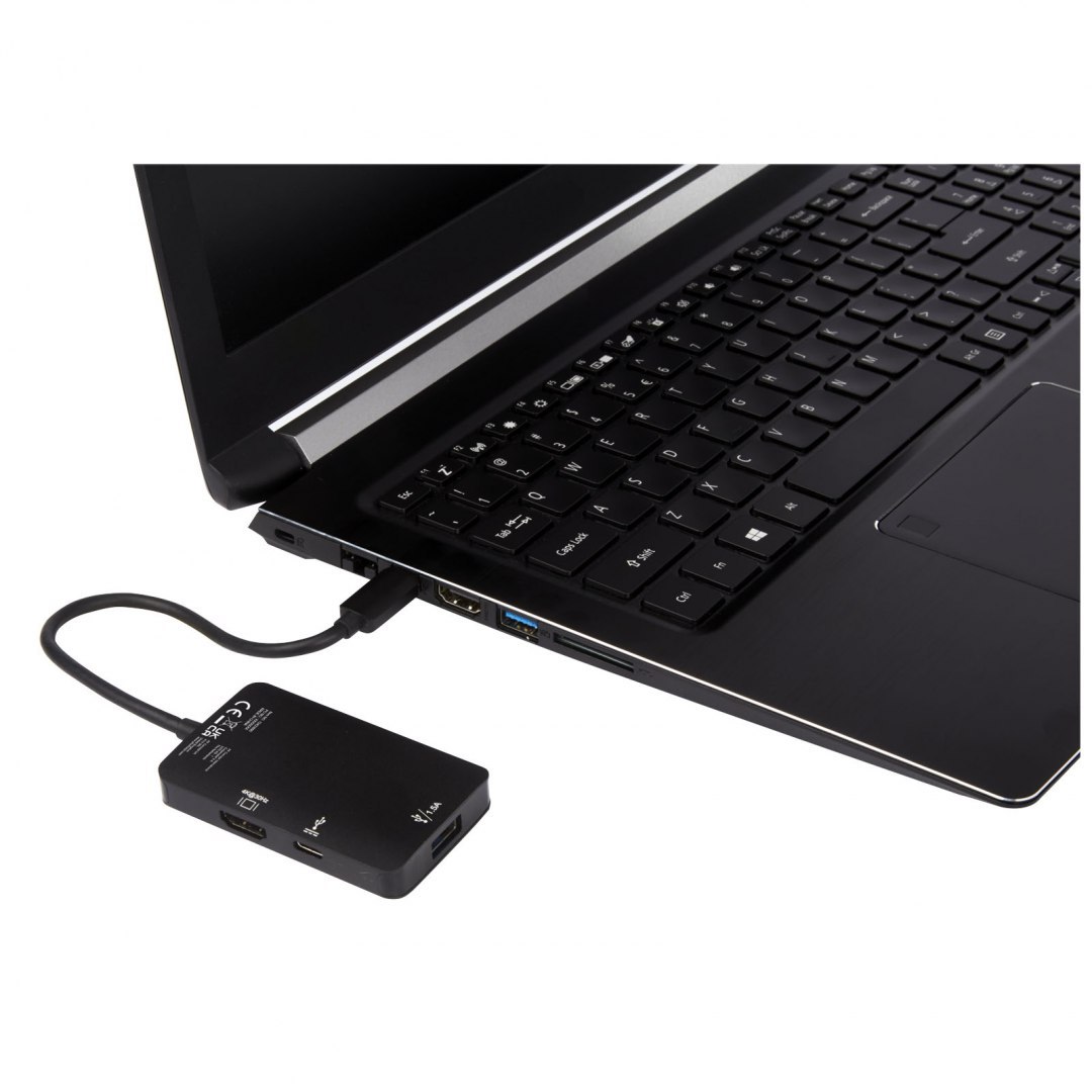 Aluminiowy adapter multimedialny typu C (USB-A/Type-C/HDMI) ADAPT czarny (12423090)