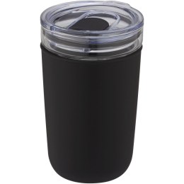 Szklany kubek Bello o pojemności 420 ml z zewnętrzną ścianką z plastiku z recyklingu czarny