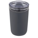 Szklany kubek Bello o pojemności 420 ml z zewnętrzną ścianką z plastiku z recyklingu szary