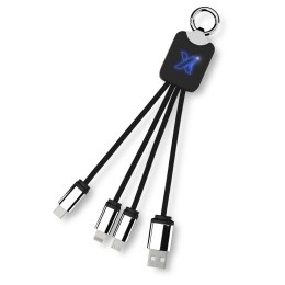 Kabel z podświetlonym logo 3w1 z brelokiem - SCX.design C15 niebieski, czarny