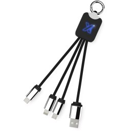 Kabel z podświetlonym logo 3w1 z brelokiem - SCX.design C15 niebieski, czarny