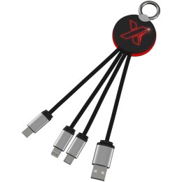 Kabel z podświetlonym logo 3w1 z brelokiem - SCX.design C16 czerwony, czarny