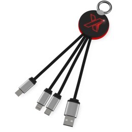 Kabel z podświetlonym logo 3w1 z brelokiem - SCX.design C16 czerwony, czarny