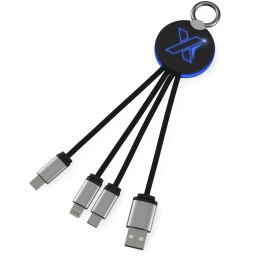 Kabel z podświetlonym logo 3w1 z brelokiem - SCX.design C16 niebieski, czarny