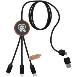 SCX.design C37 kabel do ładowania z podświetlanym logo 5-w-1 rPET i z okrągłą drewnianą obudową drewno