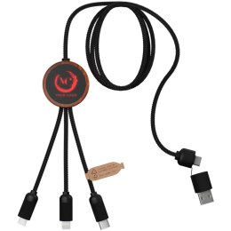 SCX.design C37 kabel do ładowania z podświetlanym logo 5-w-1 rPET i z okrągłą drewnianą obudową drewno