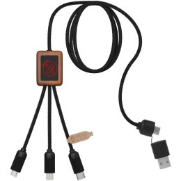 SCX.design C38 kabel do ładowania z podświetlanym logo 5-w-1 rPET i z kwadratową drewnianą obudową czerwony, drewno