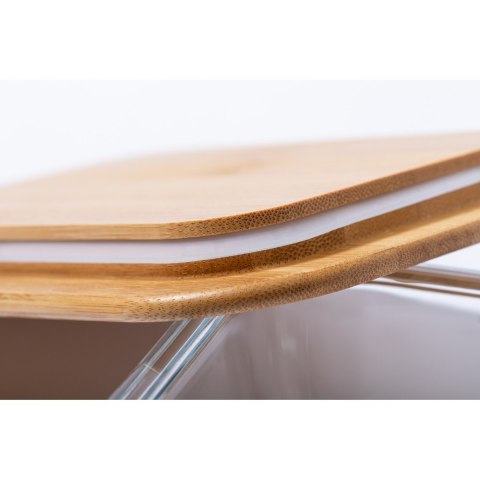 Szklane pudełko śniadaniowe 700 ml, bambusowe wieczko, sztućce