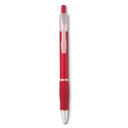 Długopis z gumowym uchwytem przezroczysty czerwony