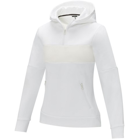 Sayan damski ciepły sweter z kapturem i zamkiem na pół długości biały (39473011)