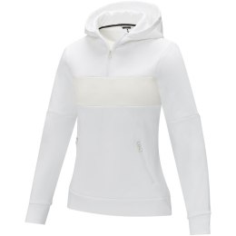Sayan damski ciepły sweter z kapturem i zamkiem na pół długości biały (39473012)