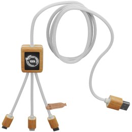 Kabel do ładowania SCX.design C39 z podświetlanym logo 3-w-1 z plastiku PET z recyklingu i z kwadratową drewnianą obudową biały