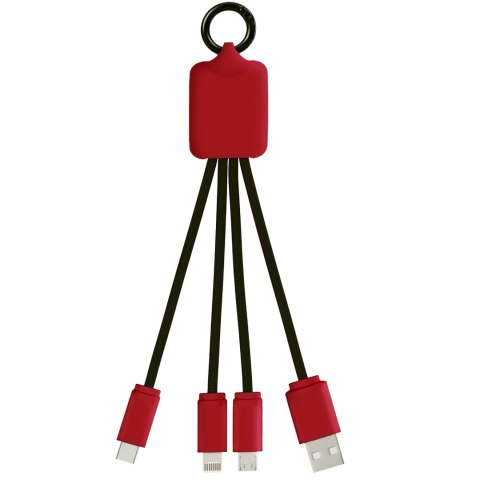 Kabel z podświetlonym logo 3w1 z brelokiem - SCX.design C15 mid red, czarny