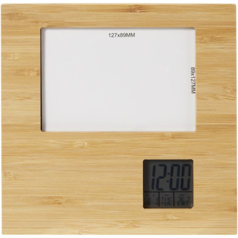 Sasa bambusowa ramka na zdjęcia ze stacją pogodową piasek pustyni