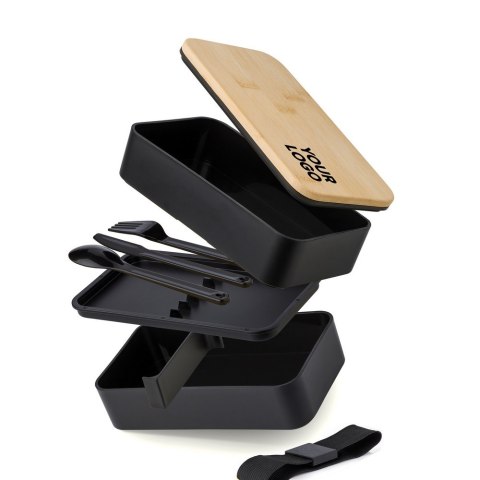 Pudełka śniadaniowe 2 w 1, 2x400 ml, bambusowe wieczko, sztućce